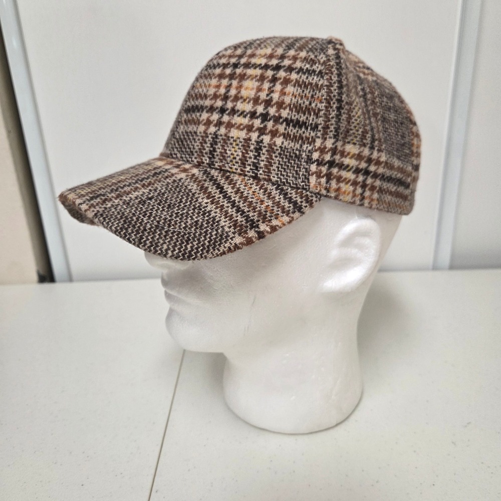 Beeline Brown Plaid Tweed Style Baseball Cap Wool Blend Hook & Loop Hat